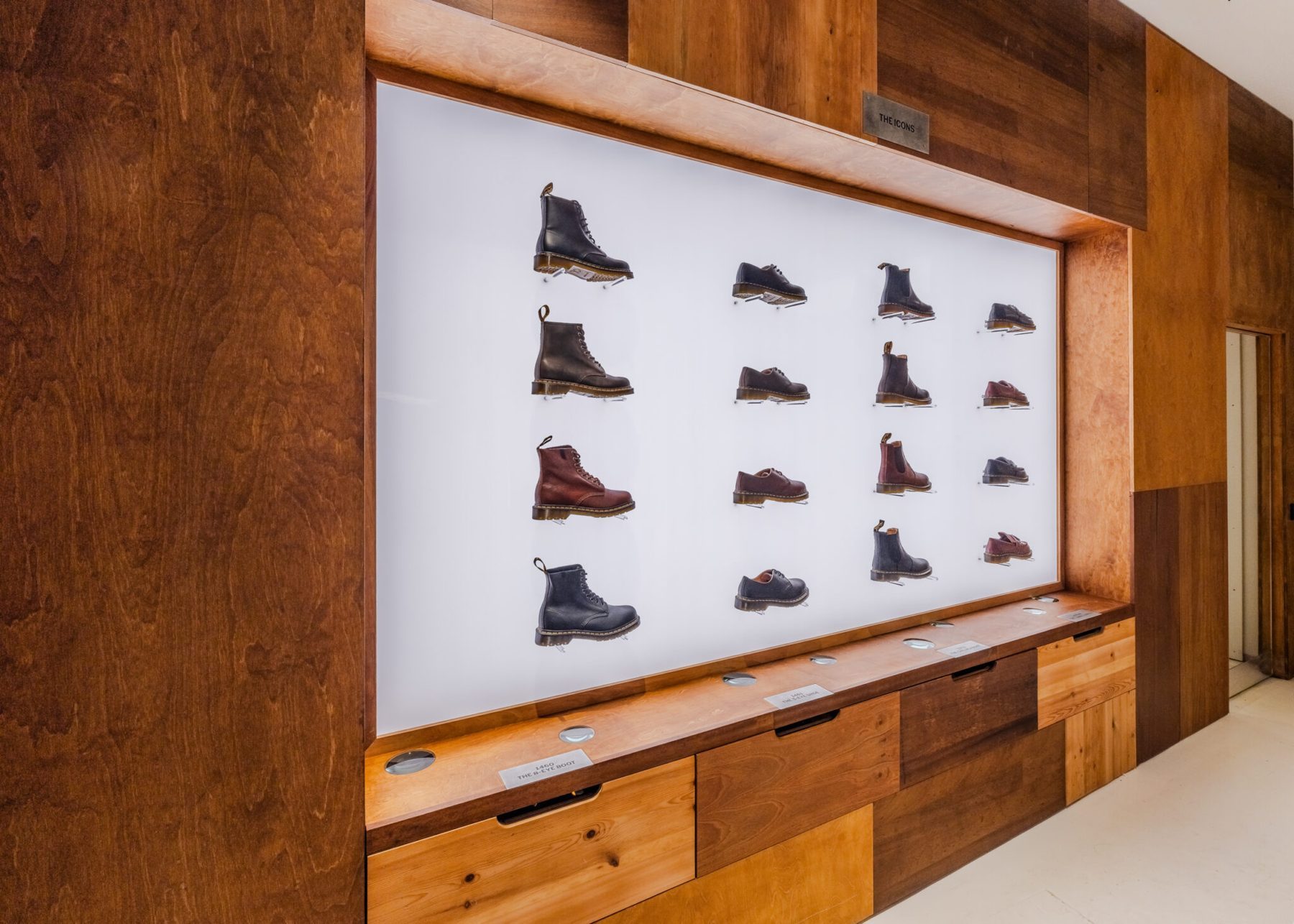 A boot wall set into salvaged wood
