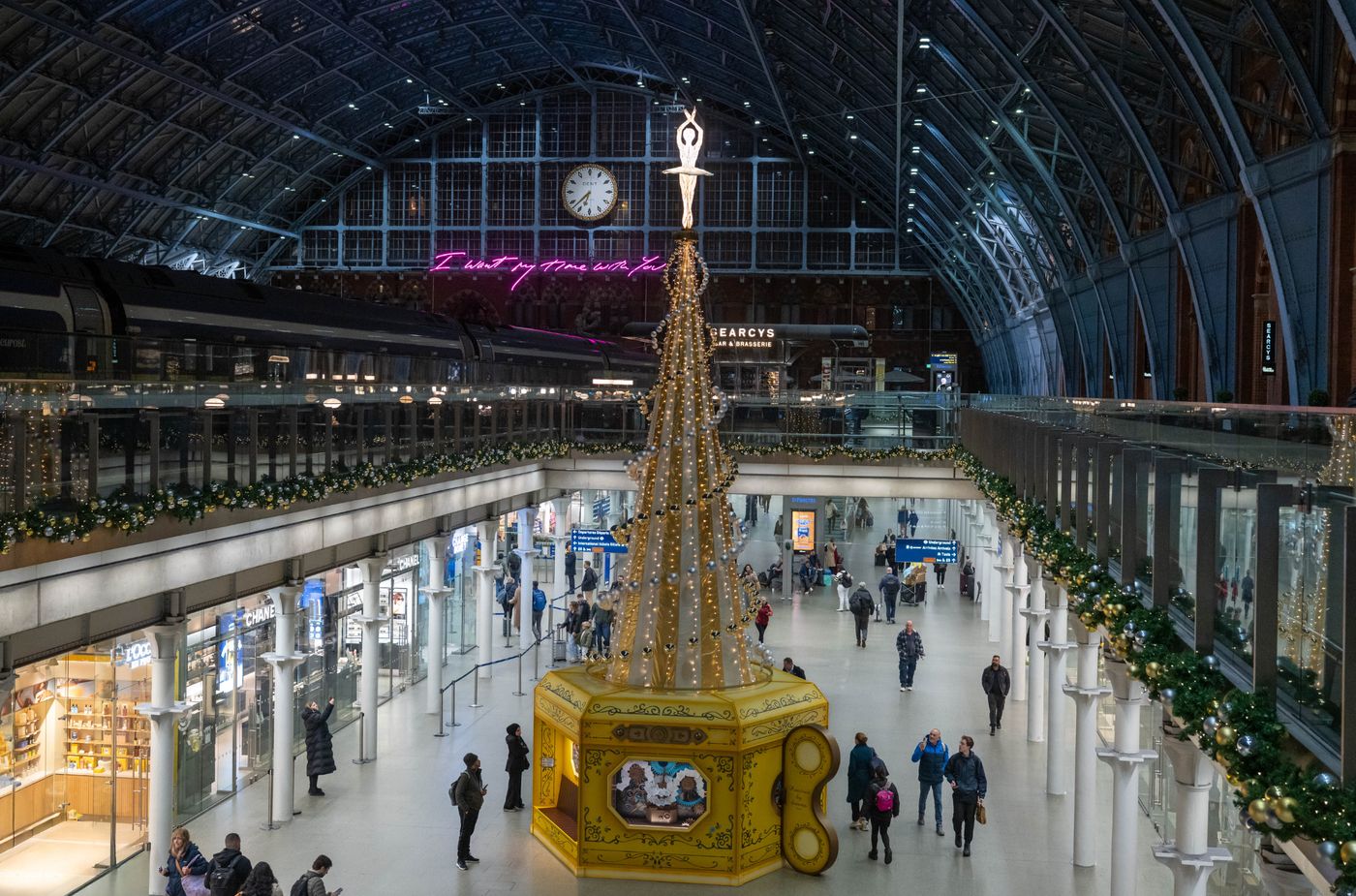 St. Pancras International station with its golden tree installation