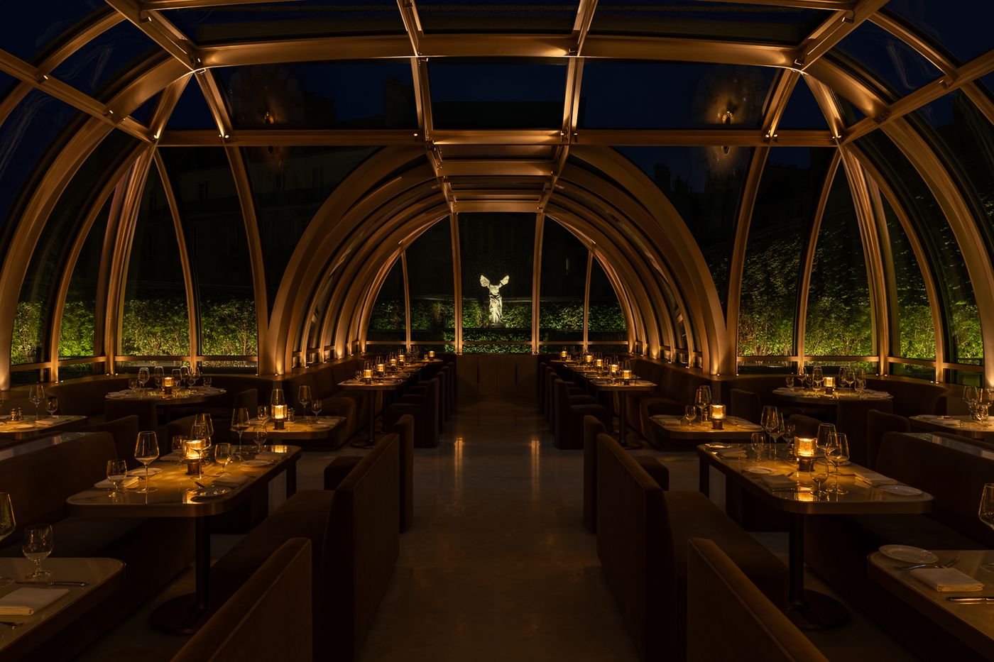 The glass-domed dining room at RH Paris