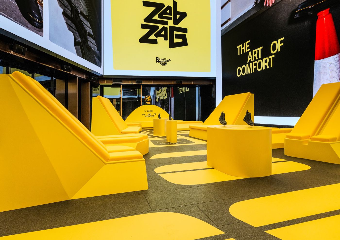 Yellow seating at The Art of Comfort Experience by Dr. Martens